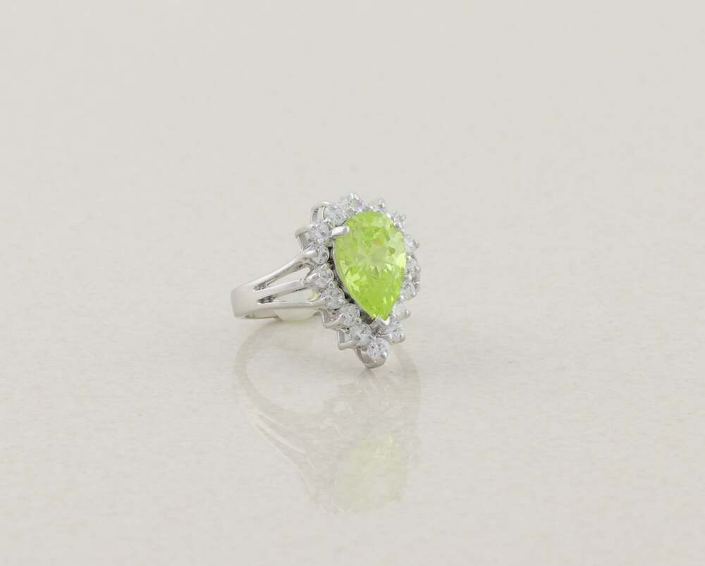 Sterling Silver Sparkly Pear Cut Yellow White Cubic Zirconia Halo Ring 7 1/2 - Picture 6 of 7